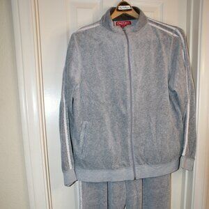 Gray with white Stripes Womens Sweatsuit.Both pants & jacket has pockets.